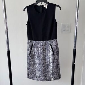 LOFT Black and Gray Patterned Mini Dress